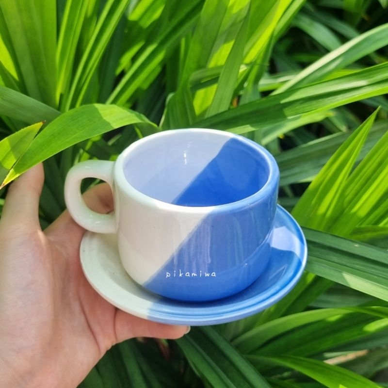 CANGKIR TATAK KERAMIK + TUTUP TWO TONE Cangkir Keramik Cantik Cangkir Keramik Murah Cangkir Lucu