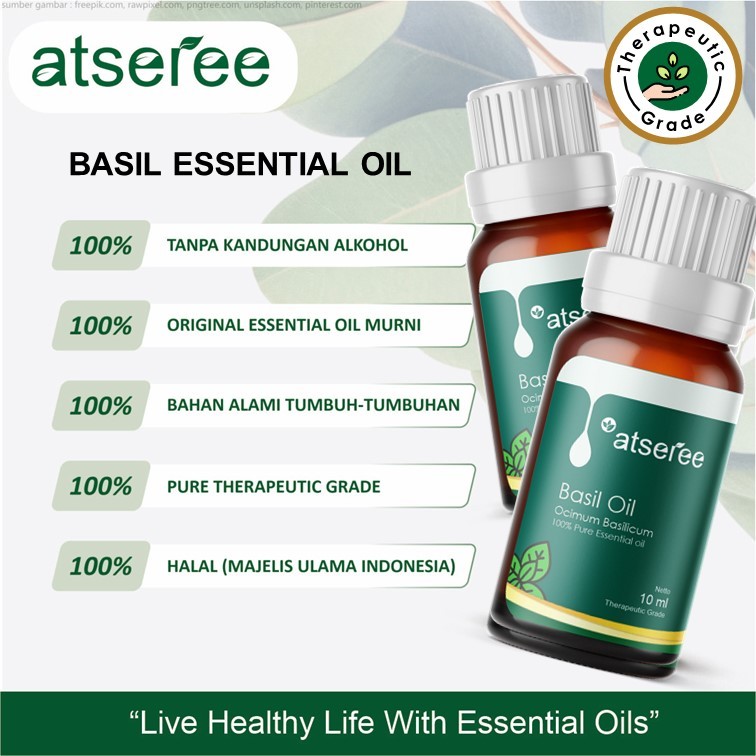Atseree Basil Oil Minyak Kemangi 5 ml 10 ml 30 ml Asli Murni original Essential oil Aromaterapi 100%