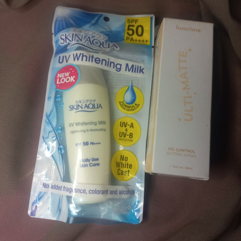 skin aqua sunscreen uv whitening milk spf 50 PA++++ tutup putih ss ori new sealed original