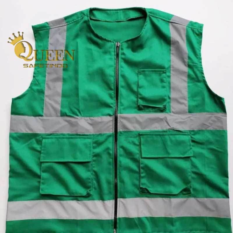 Rompi Safety Proyek Bahan Drill Hijau - Rompi Proyek Murah - Rompi Kerja