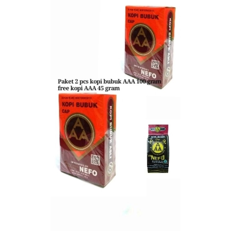 

Paket 2 pcs kopi bubuk AAA 100 gram free kopi AAA 45 gram 1 pcs