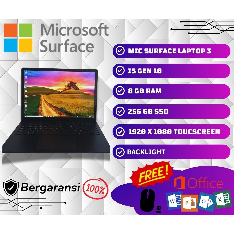 LAPTOP MICROSOFT SURFACE 3 / SECOND / BERKUALITAS / BERGARANSI / TERMURAH / WINDOWS 10
