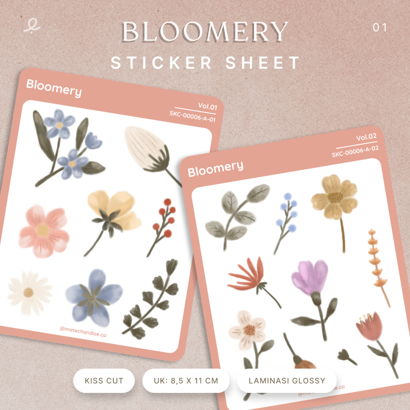 

Sticker sheet bloomery bunga watercolor | Kiss cut | Bontax | Laminasi Glossy | 8,5 x 11 cm