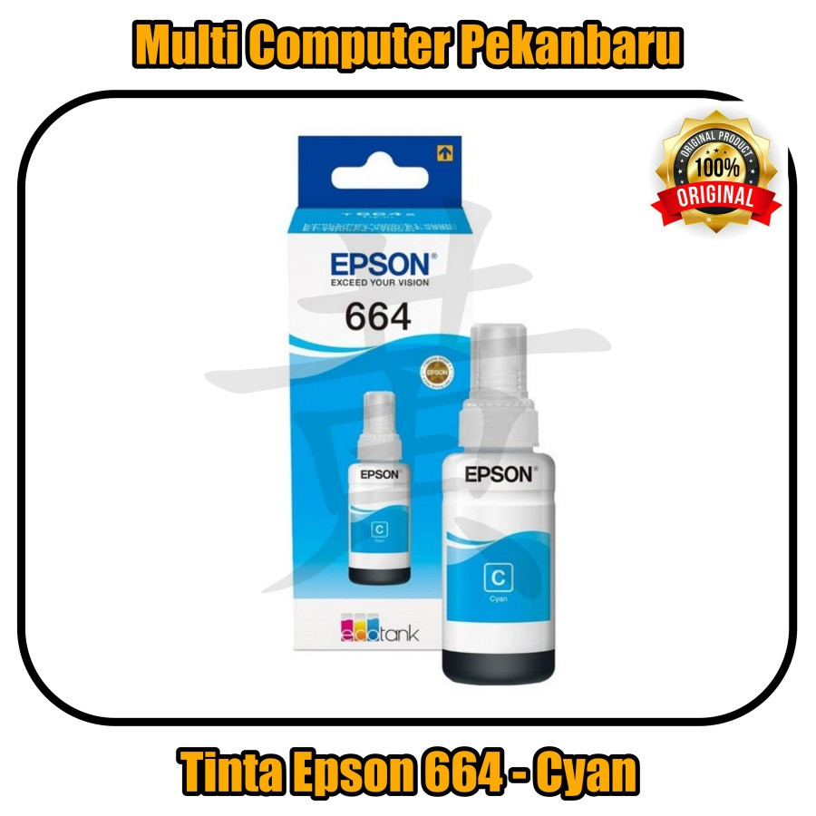 Tinta Epson 664 Cyan Original - Ink Epson 664 C Ori - Tinta 664 Biru Asli