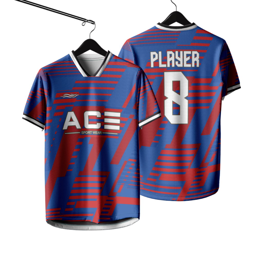 Jersey Futsal Custom Full Printing Warna Premium Biru Merah Strip Setelan Free Request Nama Nomor