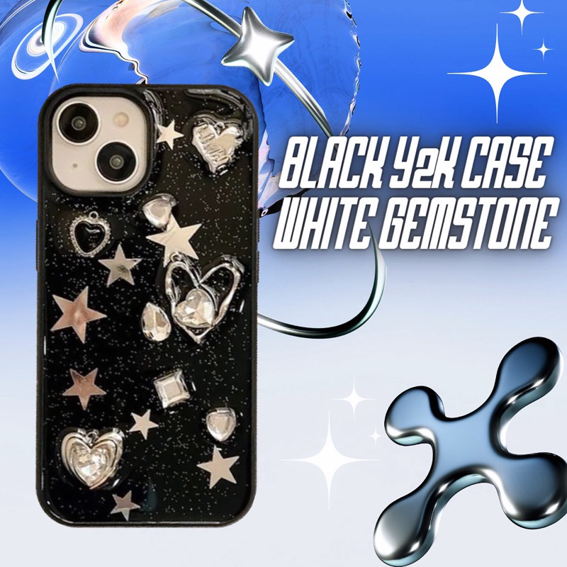 Black Y2K 3D Case white gemstone for iphone