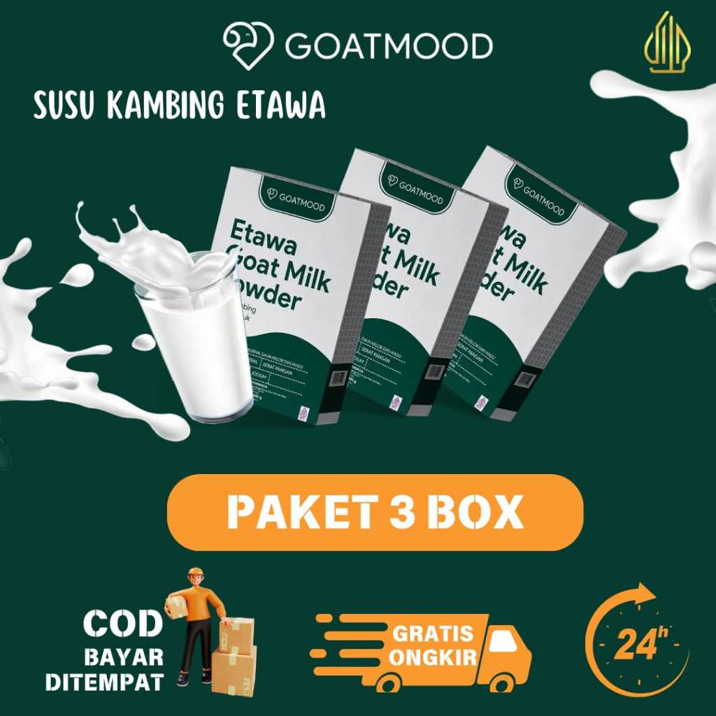 

PAKET 3 BOX GOATMOOD - Susu Kambing Etawa 100% Alami Tanpa Efek Samping Untuk Nyeri Tulang Sendi dan Sesak Nafas 485 Gram