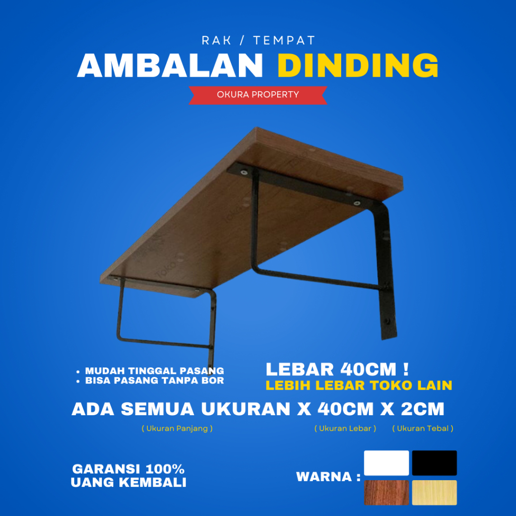 Rak Dinding Minimalis Ambalan SIKU BESI Hiasan Papan Hambalan Kayu Laci Melayang Dinding Ukuran 50cm
