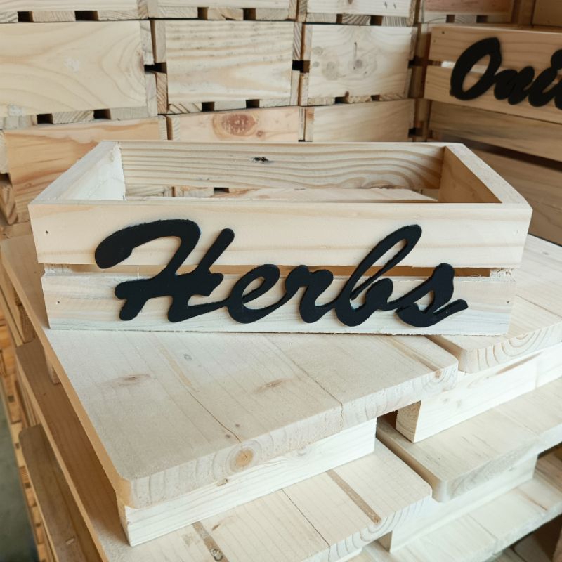 Bok Peti Carang Herbes Tulisan Besar Rak Bumbu Dapur Kayu