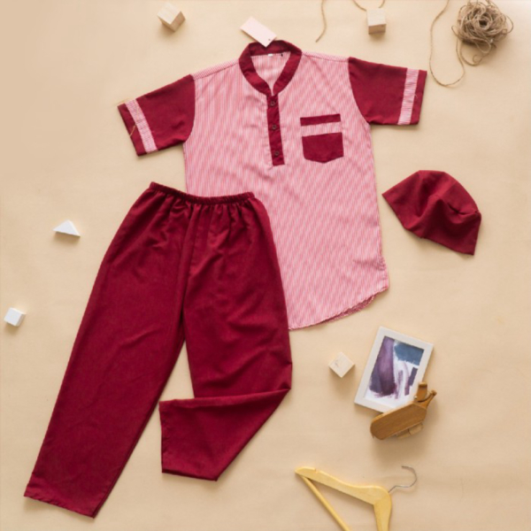 Marun Unik SD Baju Koko Kurta Muslim Balita Anak - TK  Baby Setelan Pria Merah Baby Diskon Kemeja