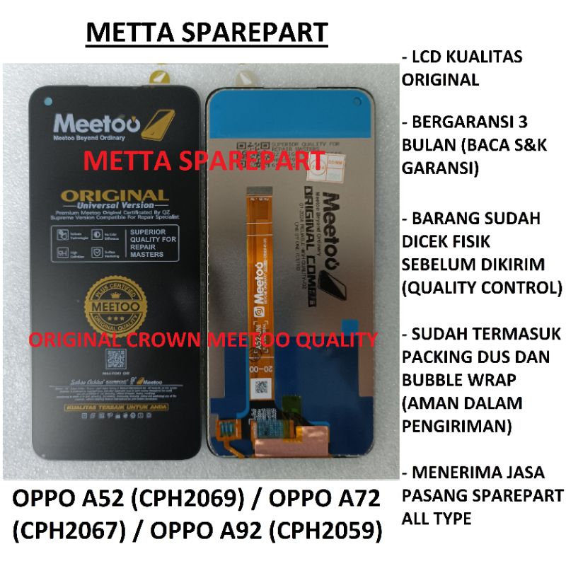 Original Crown Meetoo Quality LCD Touchscreen Oppo A52 / A72 / A92