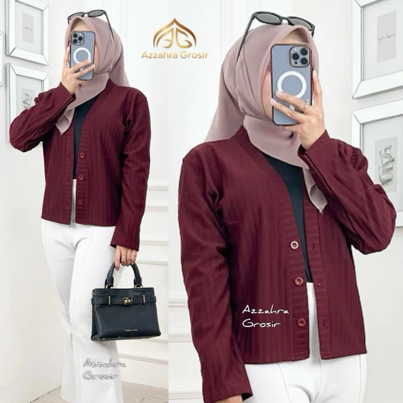 Outer Cardigan Crop Knit Wanita Knitwear