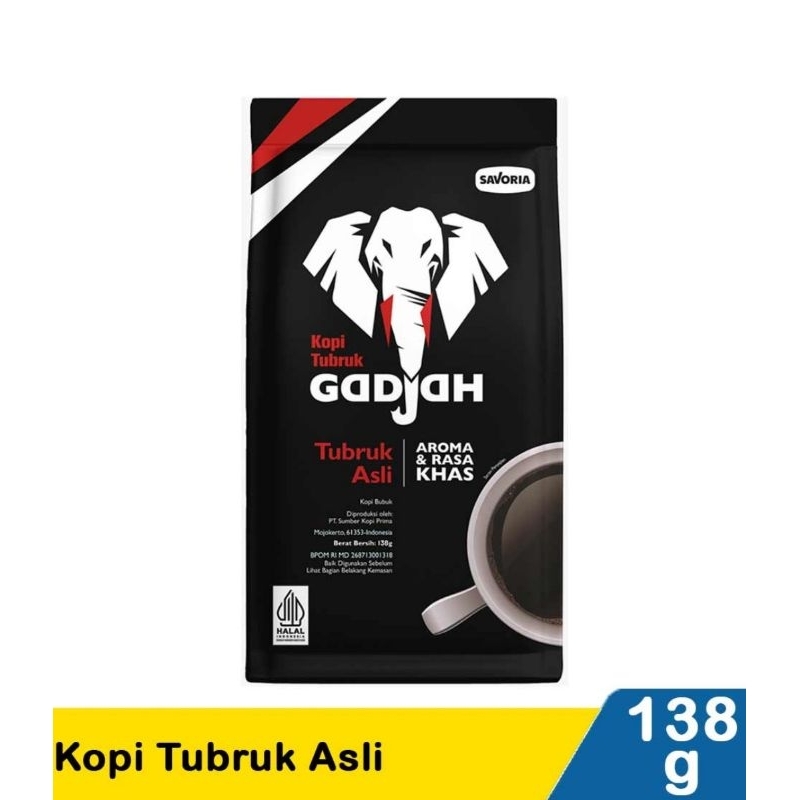 

KOPI TUBRUK ASLI CAP GADJAH KEMASAN 138 GRAM AROMA DAN RASA KHAS BY SUMBER KOPI PRIMA/SAVORIA TStore