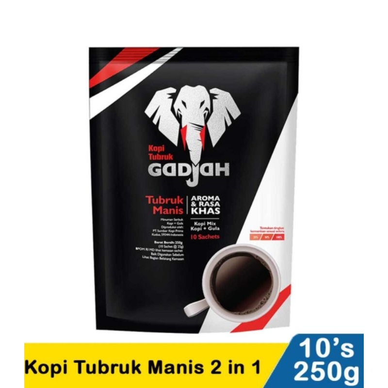 

GADJAH KOPI TUBRUK MANIS 2 IN 1 KOPI MIX GULA MEMILIKI AROMA DAN RASA KHAS ISI 10 SACHETS KEMASAN 250 GRAM BY SUMBER KOPI PRIMA TStore