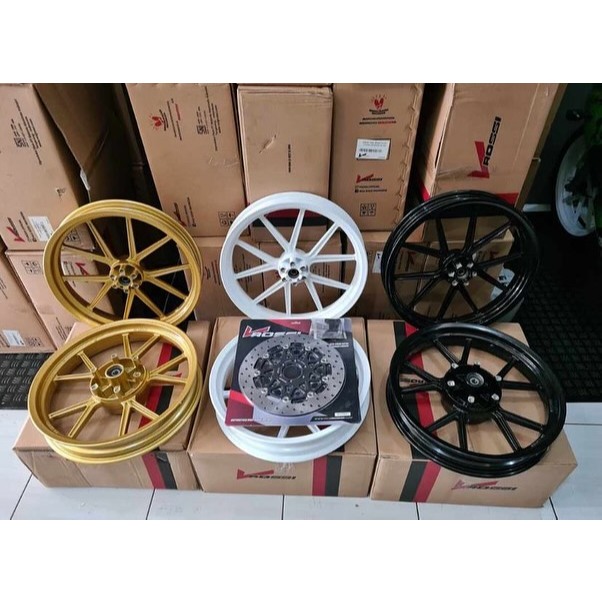 READY VELG VROSSI V ROSSI COPY GP WHEEL SET DISC PIRINGAN DEPAN NINJA R RR SS ZX KR 150 HITAM GOLD P
