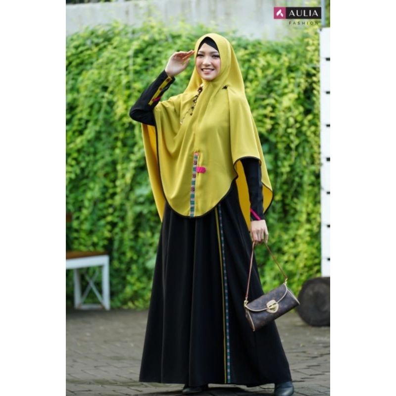 Gamis Aulia Fashion Katya black Neon Limited Edition Gamis syar'i Gamis hitam