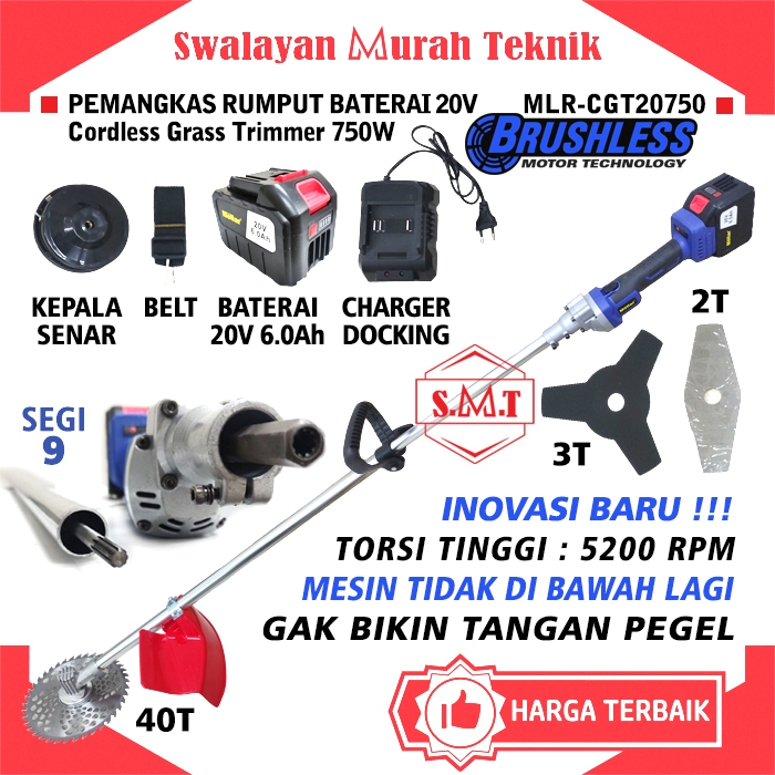 Alat Pemotong Rumput MOLLAR CGT20750 Potong Rumput Baterai Brush Cutter Cordless Grass Trimmer High 