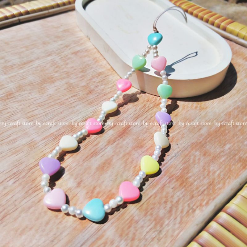 Strap Handphone Love Warna Warni Pastel | Gantungan Casing Hp | Love Phone Charm | Gantungan Hp Kore