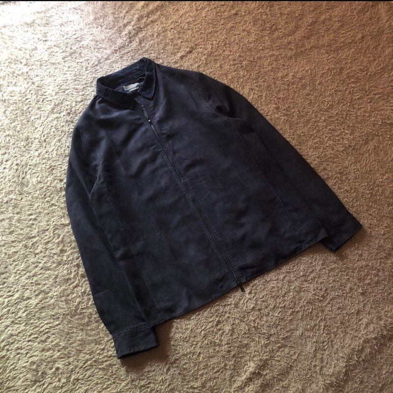 ZARA Man Suede Work Jacket Double Zipper Dark Navy Jaket Suede Soft Leather Zaraman  Size S fit M 65