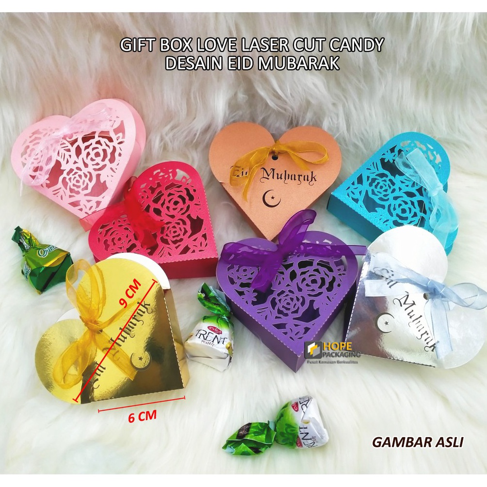 

SPESIAL DISCOUNT Harga 5 Pcs Kemasan Gift Box Lebaran Love Laser Cut Candy Muslim Gratis pita Ukuran 9x6cm