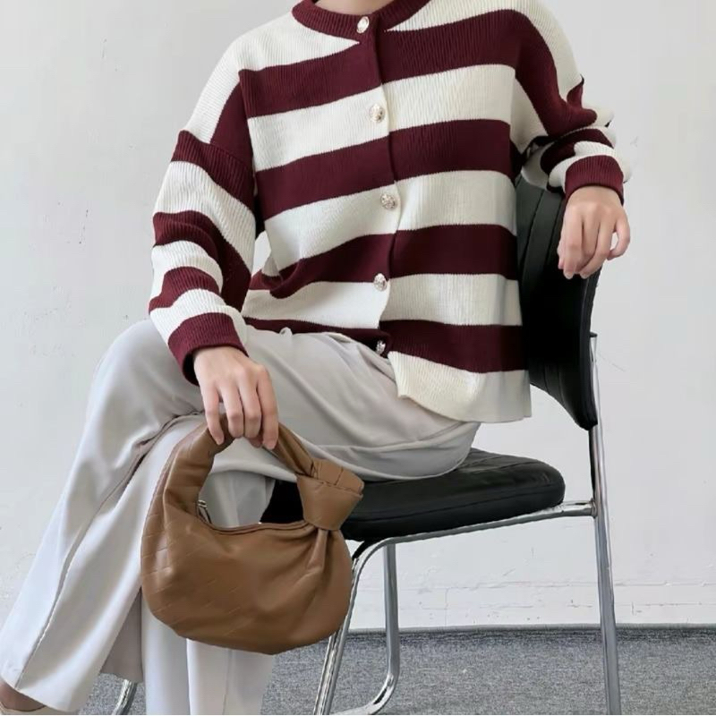 Hani Knit Cardy Premium - Cardigan Stripe Wanita Bahan Rajut Premium Tebal - Cardigan Rajut Belang G