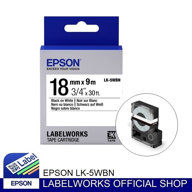 

EPSON LabelWorks 18mm x 9m Black on White Label Tape Catridge LK-5WBN