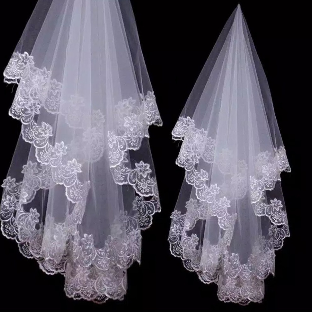 EKSKLUSIF Flower Lace Veil  Long Veil  Veil Pengantin Panjang  Slayer Wedding Bridal Long Veil  Keru