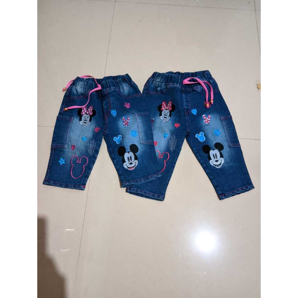 celana jeans 7/8 anak perempuan motif mickey