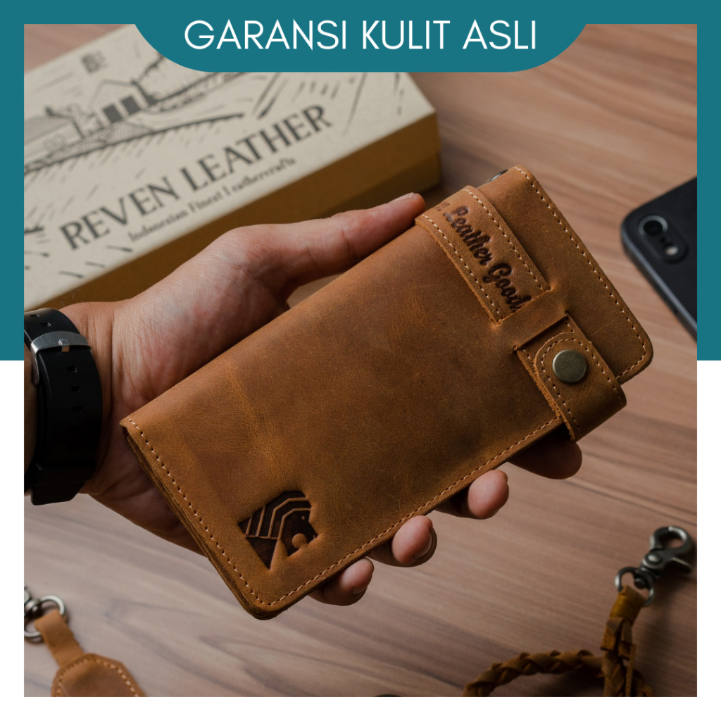 Dompet kulit asli pria cowok panjang branded original import keren kulit sapi asli vintage long resl