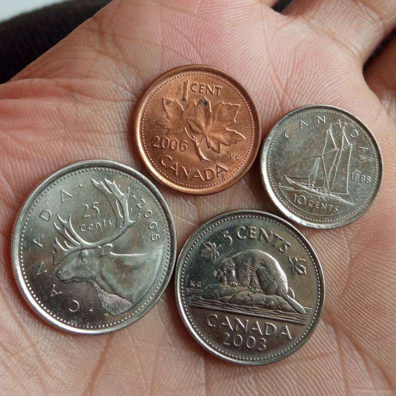 Koin Canada set Nominal 4 keping Kinclong Gress 1 cent 5 Cents 10 cents 25 cents