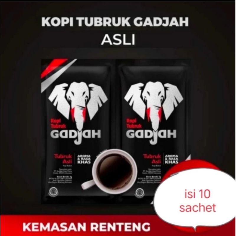 

Kopi Tubruk Gadjah 1 Renceng ( 1 Renceng isi 10 Sachet )