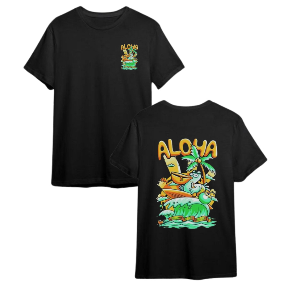 Baju Kaos Pria Distro Motif Print Summer Holiday Mickey Mouse Aloha Beach Tropical (Bisa Bayar Di Te