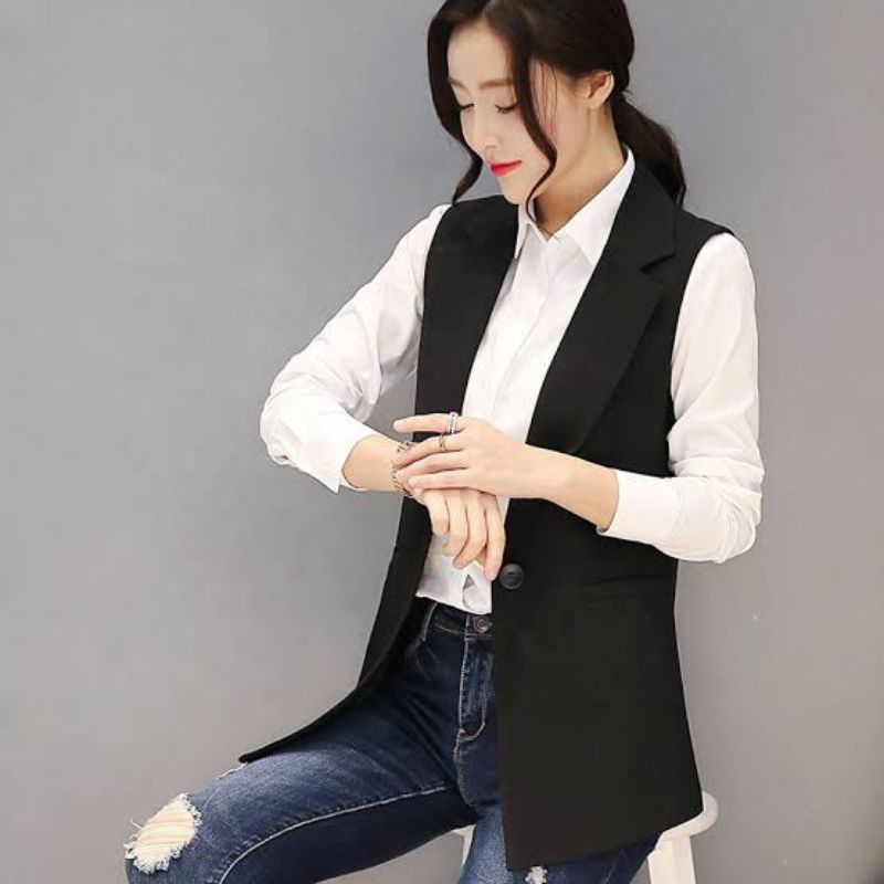 rompi jas wanita, rompi kerja wanita, blazer outfit