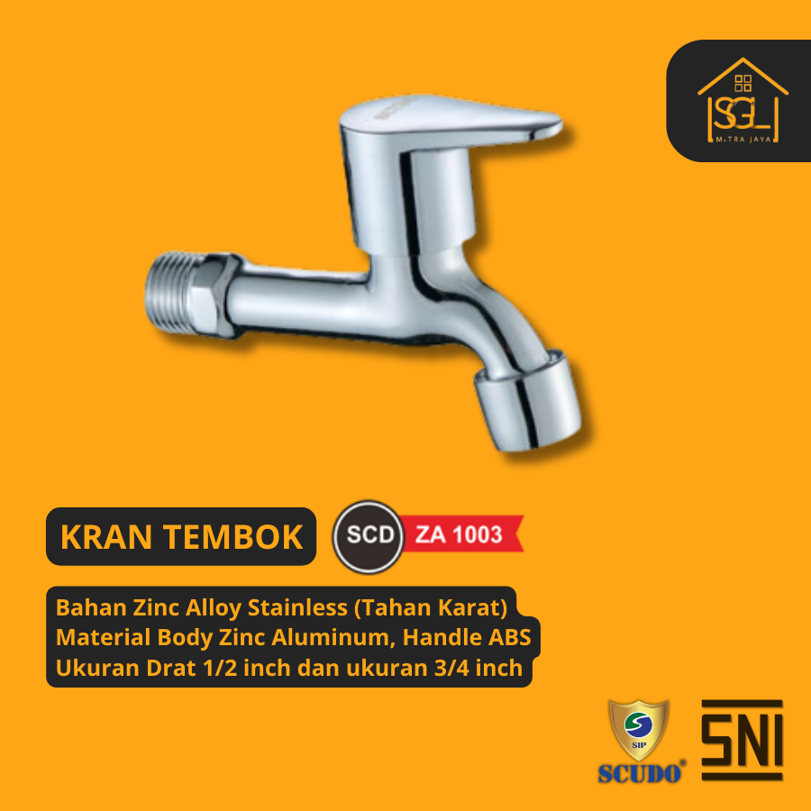 Keran Air Tembok Kran Engkol SCUDO Besi Zinc Aluminium Stainless Steel 1/2" Inch 0,5 inci SCD ZA 100