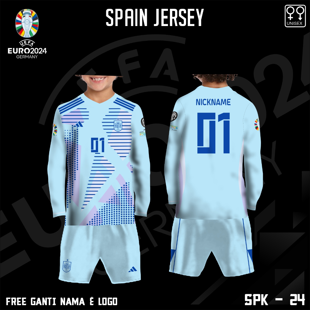 Setelan jersey anak kaos sepak bola timnas spanyol baju kiper piala eropa jerman 2024 lengan panjang