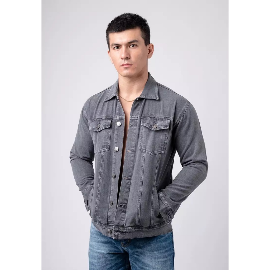 Jaket Jeans Demin Pria Abu Tua