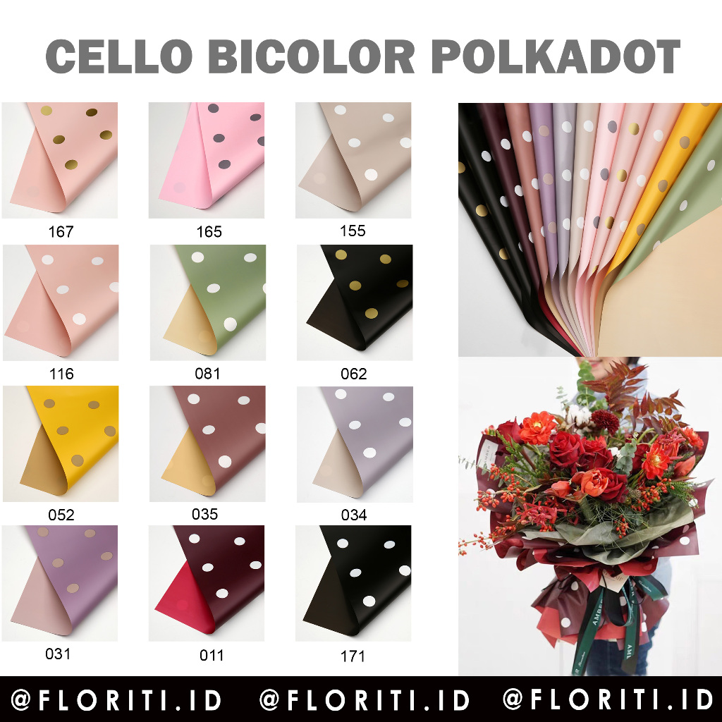 

(20 lembar) Kertas Buket Cellophane Bicolor Polkadot Flower Wrapping