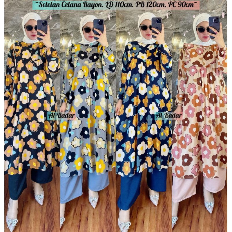 SETELAN LONG TUNIK WANITA RAYON SUPER PREMIUM