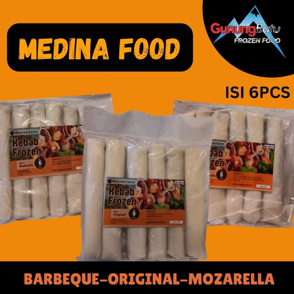 

MEDINA KEBAB ISI 6PCS VARIANS (BARBEQUE/ORIGINAL/MOZARELLA/EXTRA HOT)