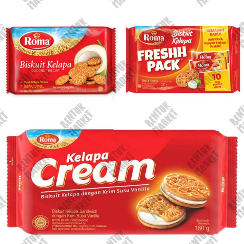 

ROMA Biskuit Kelapa 300gr / ROMA Biskuit Cream Kelapa 180gr / ROMA Biskuit Kelapa Fresh Pack 230gr / Biskuit Kelapa / Cemilan Instan