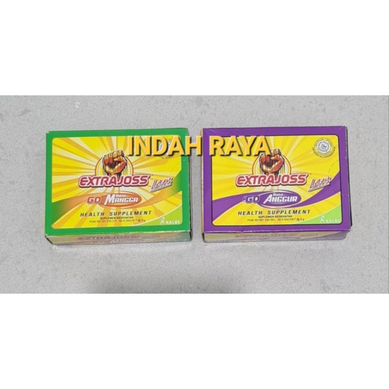 

EXTRAJOSS ACTIVE HEALTH SUPPLEMENT rasa MANGGA & ANGGUR 6 SACHET @ 4GRAM /KTK