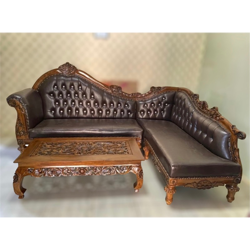 Sofa Tamu Sudut Minimalis Ukir Jati Jepara