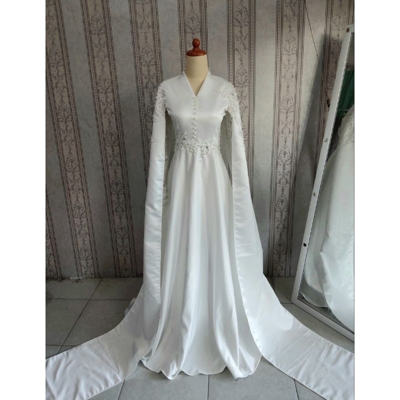 Gamis pengantin putih / Gaun akad nikah / Dress muslimah
