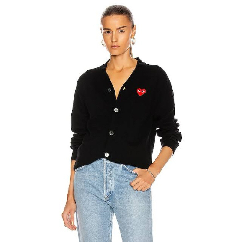 COMME DES GARCONS PLAY Navy Red Heart Emblem Cardigan NEW