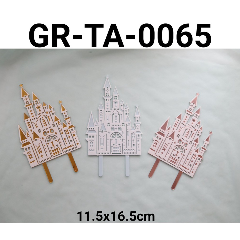 

PROMO SPESIAL GRTA65 Cake topper akrilik istana castle princess gold pink biru yamama baking