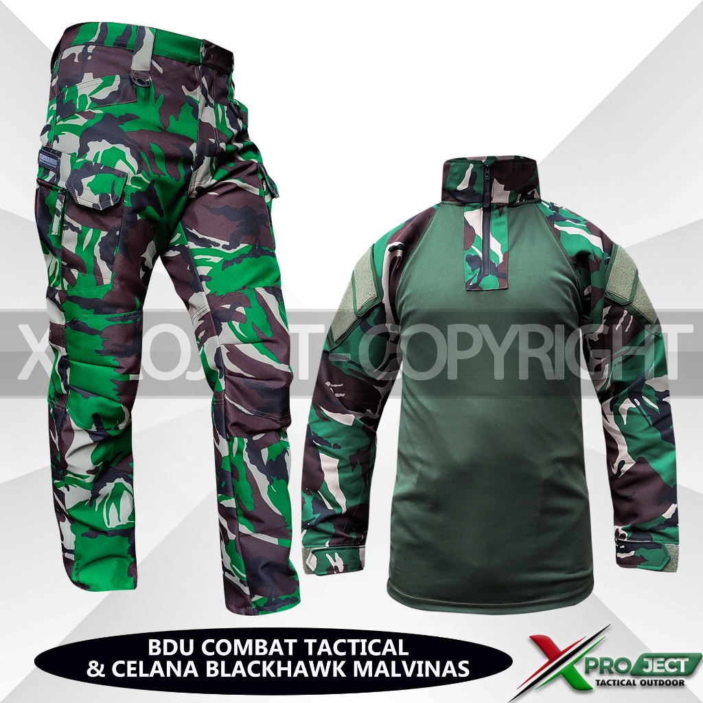 Setelan Satu Set Kaos BDU Combat Tactical Celana Blackhawk Loreng Malvinas Dinir