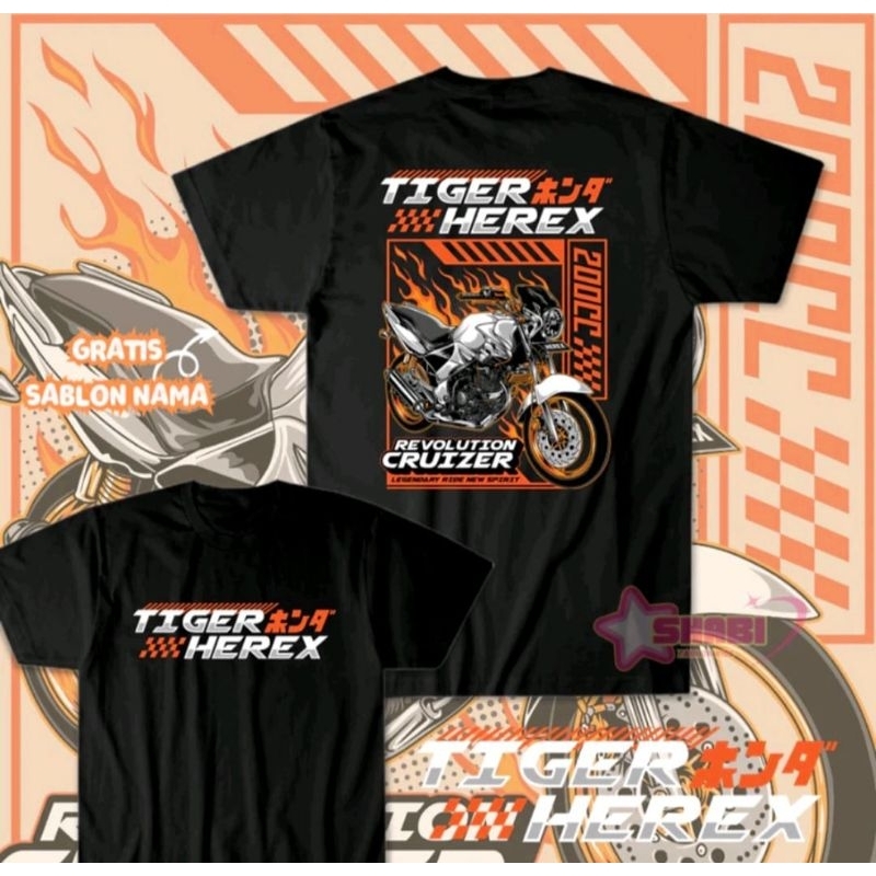 KAOS TIGER HEREX DTF PUTIH OREN REVOLUTION CRUIZER