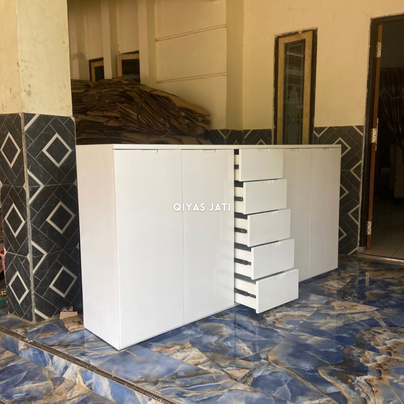 Credenza meja tv bufet meja penyekat ruangan custom warna putih duco minimalis