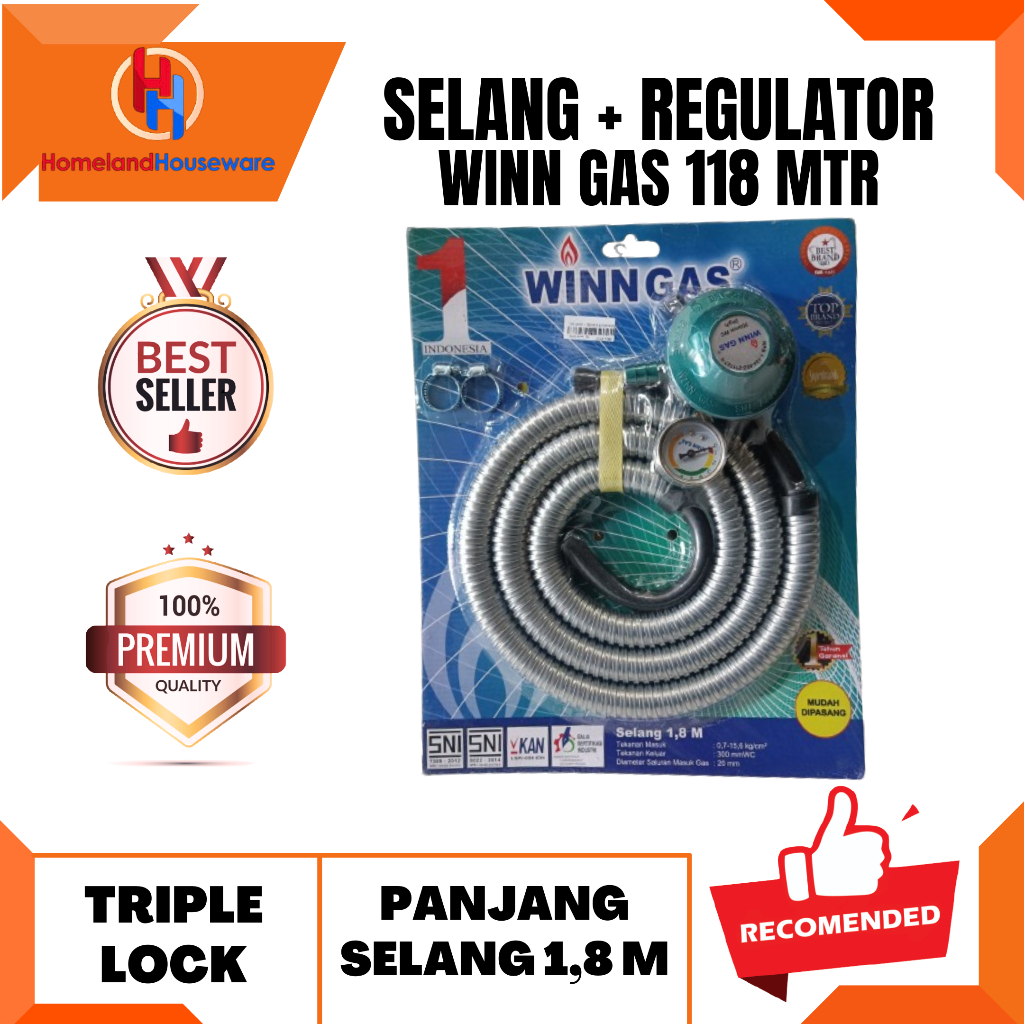 SELANG + REGULATOR WINN GAS 118 MTR/SELANG DAN REGULATOR GAS MEREK WINN GAS 118 MTR