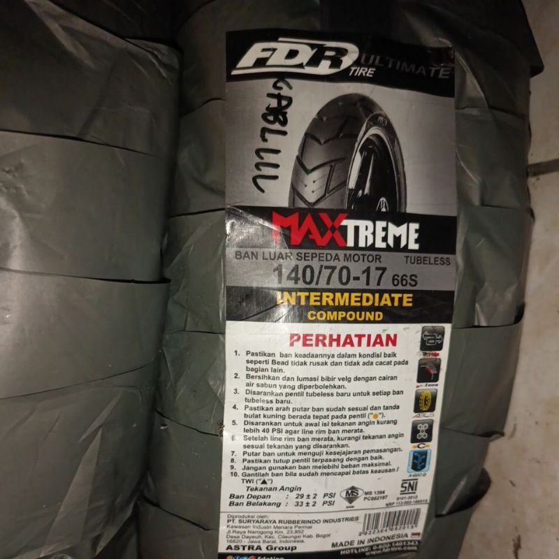 BAN LUAR TUBELESS FDR MAXTREME 140/70-17